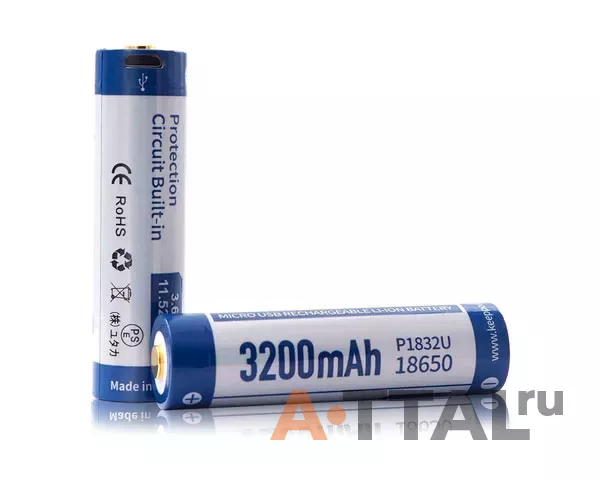 Аккумулятор Li-Ion 18650 Keeppower 3200мАч 8А MicroUSB (с защитой) 2 шт фото 3