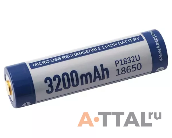 Аккумулятор Li-Ion 18650 Keeppower 3200мАч 8А MicroUSB (с защитой) 2 шт фото 4
