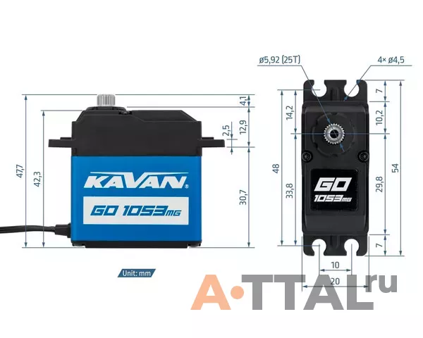 Сервопривод Kavan GO-1053MG 20кг/0.17с/8.4В фото 3