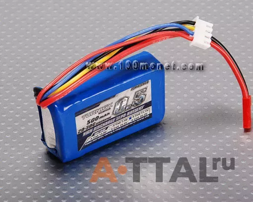 Аккумулятор 11.1V 500mAh 3S 20C Lipo Pack (Turnigy, HO500.3S.20) фото 1