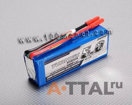 Аккумулятор 14.8V 5000mAh 4S 20C Lipo Pack (Turnigy, HO5000.4S.20) фото 1