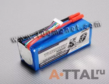 Аккумулятор 22.2V 5000mAh 6S 20C Lipo Pack (Turnigy, HO5000.6S.20) фото